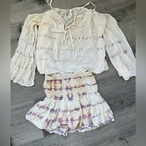 Planet blue tie dye bell sleeve top and skirt set